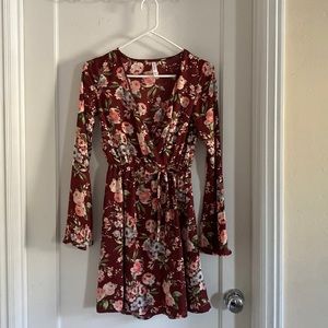 Maroon floral long sleeve dress
